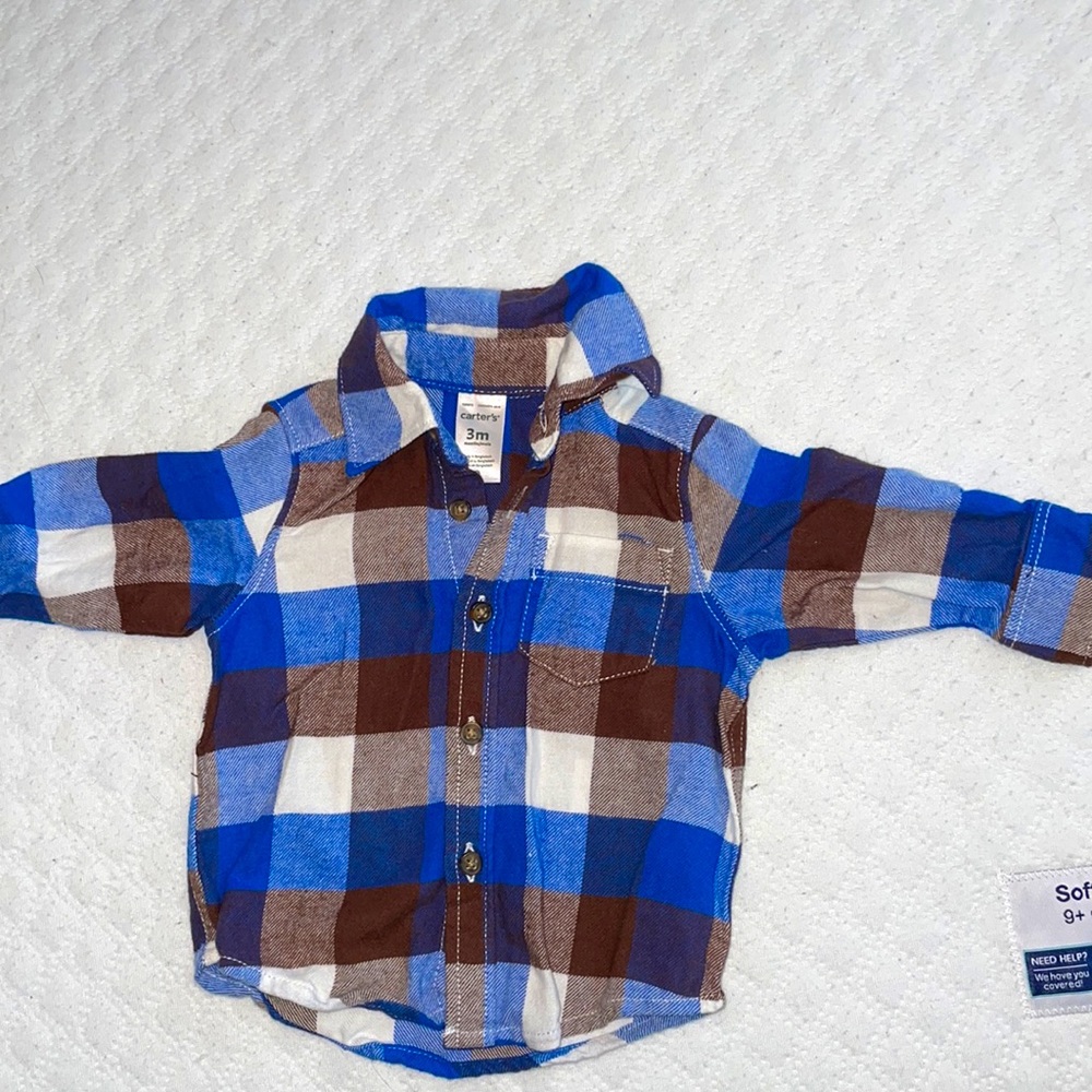 Brand New 3 Month Carter’s Plaid Flannel Button Down Long Sleeve Shirt